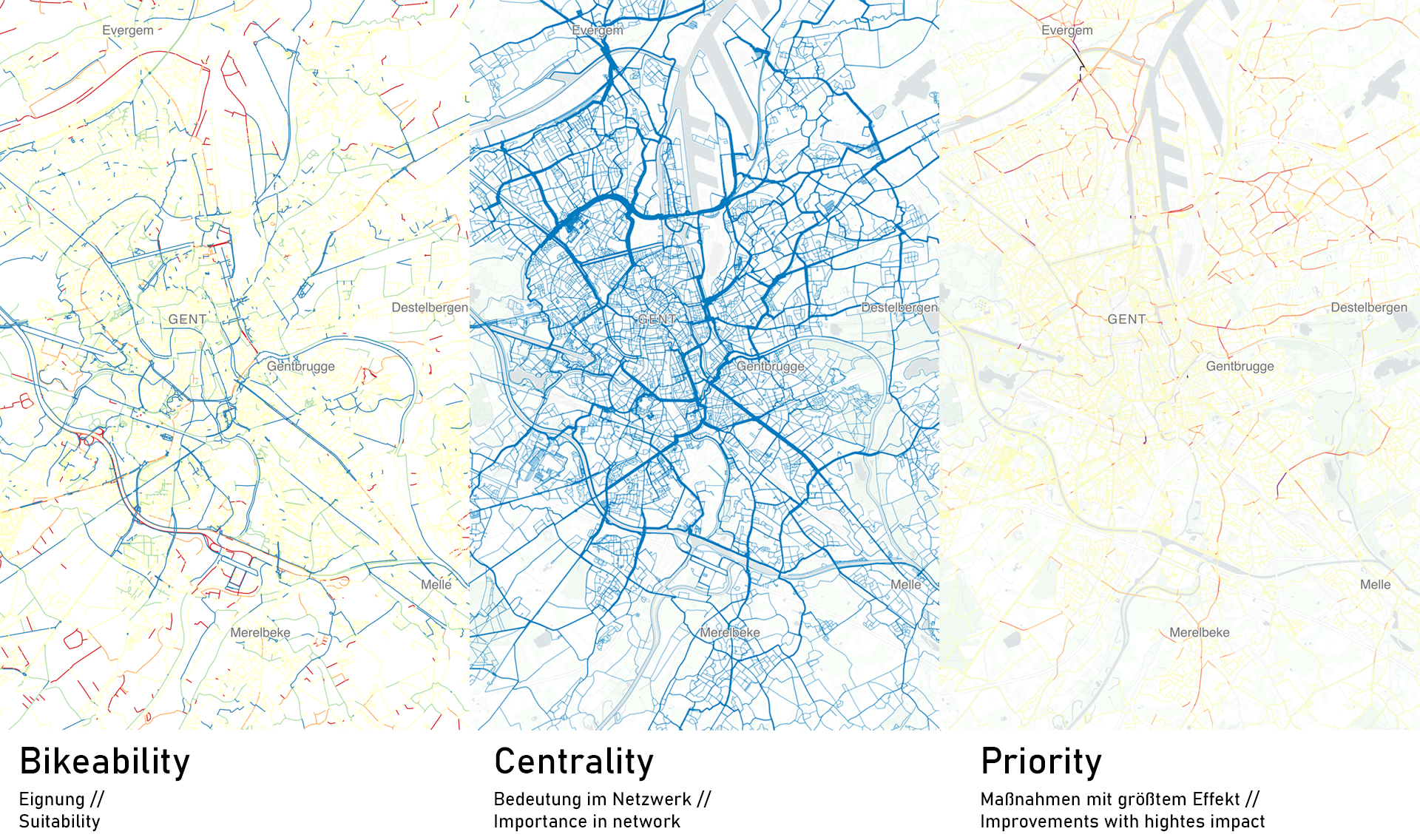 Bikeability Visualisierung Straßennetz Gent